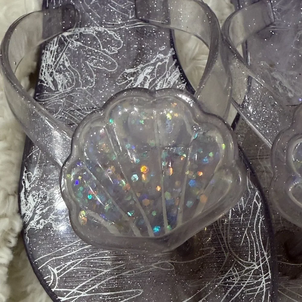 Mini Melissa Children’s Glass Glitter  Iridescent Shell Sandals Size 13